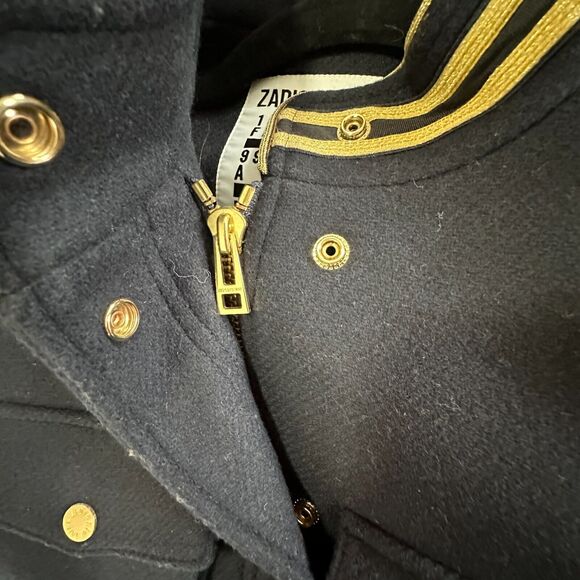 Zadig & Voltaire Wool Jacket Navy Gold Stand Collar Flap Pocket Zip Up Bomber SM - Picture 9 of 16